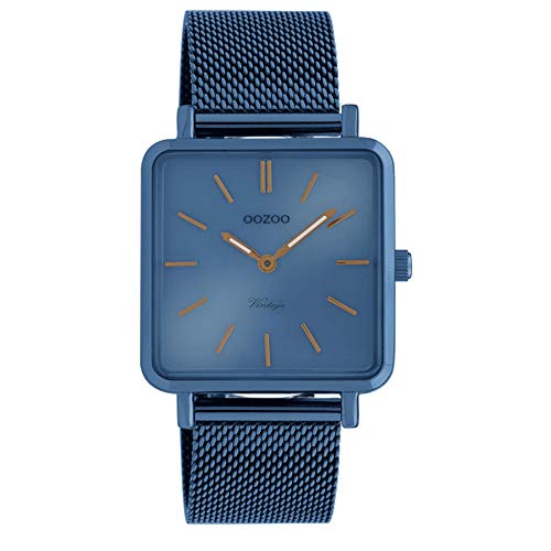 Oozoo Vintage Damenuhr Quadratisch Mit Milanaiseband Blue Steel 29 X 29 Mm Blau C20012