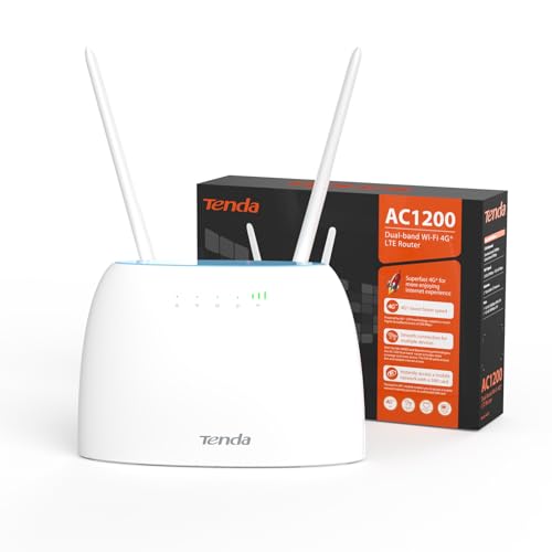 Tenda 4G09 Router 4G + Cat 6 300 Mbps, Router Wifi Ac1200 Dual-Band Con Slot Per Scheda Sim, Porta Lan/Wan Gigabit, Senza Configurazione