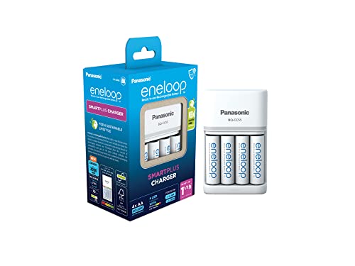 Panasonic Eneloop Caricabatterie Smartplus, Per 1-4 Batterie Aa/Aaa Ni-Mh, Con 4 Indicatori Led E 10 Funzioni Di Sicurezza Include 4 Batterie Aa/Migno