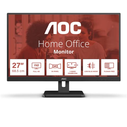 Aoc 27E3Um - Monitor Full Hd Da 27 Pollici, Adaptivesync, Altoparlanti (1920X1080, 75 Hz, Displayport, Hdmi, Vga, Hub Usb), Colore Nero