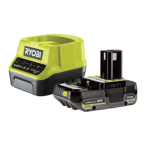 Ryobi Rc18120-120, Kit Batteria E Caricabatterie, 1 Batteria 2.0 Ah 18V One+, Con 4 Indicatori Di Carica, Compatibile Con Tutti I Prodotti Ryobi 18V O