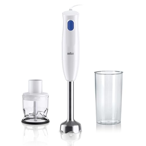 Braun Multiquick 1 Mq10.201Mwh, Frullatore Ad Immersione Leggero, Tecnologia Easytwist, Frullatore Ad 1 Velocità, Tritatutto Da 350Ml E Bicchiere Da 6