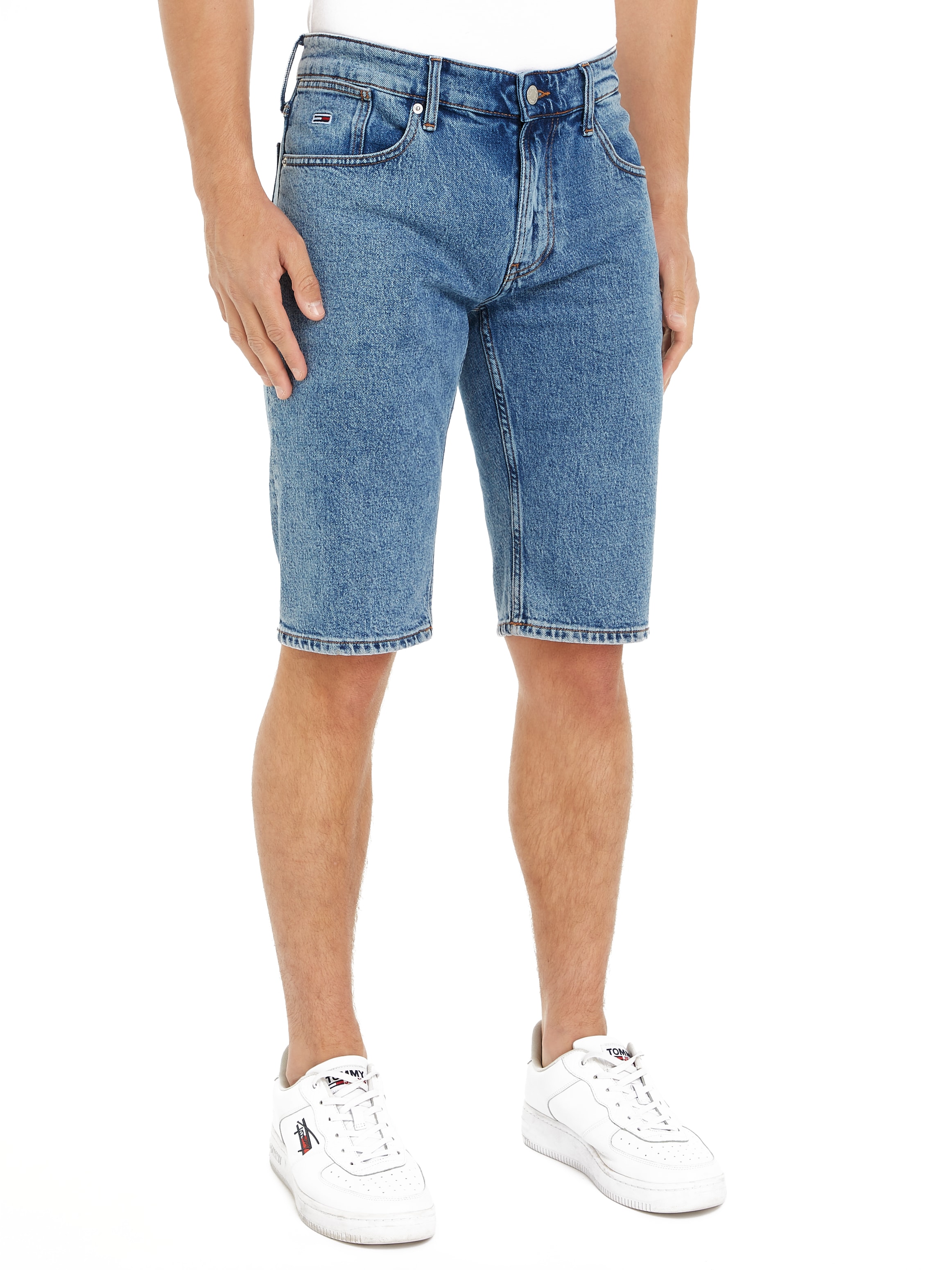 Jeansshorts TOMMY JEANS "RONNIE SHORT" Gr. 34, N-Gr, blau (medium denim) Herren Jeans Shorts