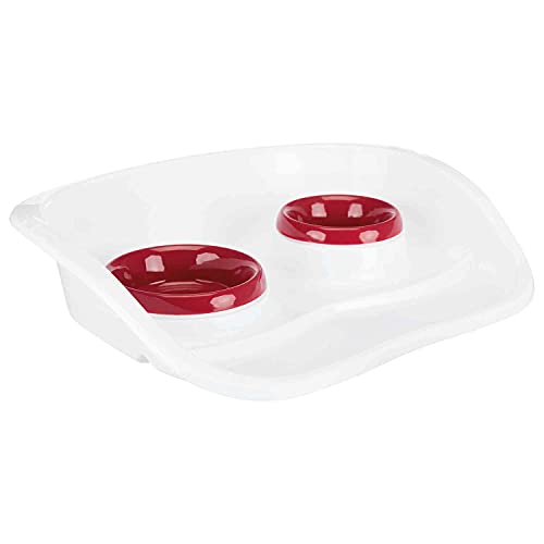 Trixie 24721 Napf-Set, Kunststoff, 0,25 L/Ø 9 Cm & 0,3 L/Ø 11 Cm/46 × 11 × 30 Cm, Weiß/Näpfe:
