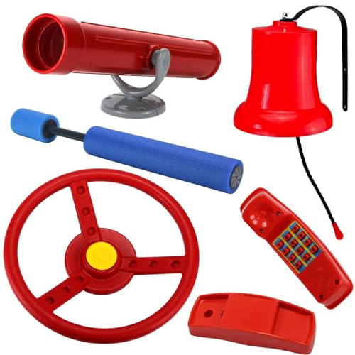 Anschütz Feuerwehr Set Für Spielturm Zubehör Rot Lenkrad Fernrohr Glocke Telefon Spritze