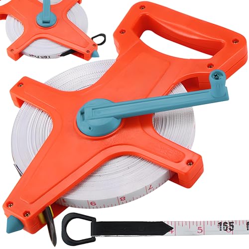 Retoo Maßband 50M, Rollbandmaß 50 Meter Mit Ausklappbare Kurbel, Zoll- Und Meter-Skala, Bandmaß, Kunststoff Gelb Mit Ergonomischem Handgriff, Beidseit