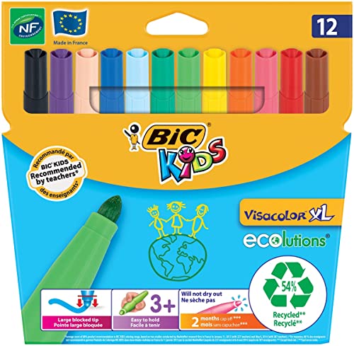 Bic Kids Bic 892223 Kids Fasermaler Visacolor Xl Ecolutions, 12Er Kartonetui, Schwarz