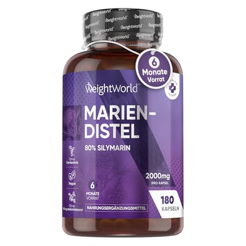 Mariendistel Kapseln - 2000Mg Pulver - Mit 80% Silymarin - 180 Vegane Stück - 6 Monate Vorrat - Detox Kapseln - Alternative Zu Cholin, Artischocken &