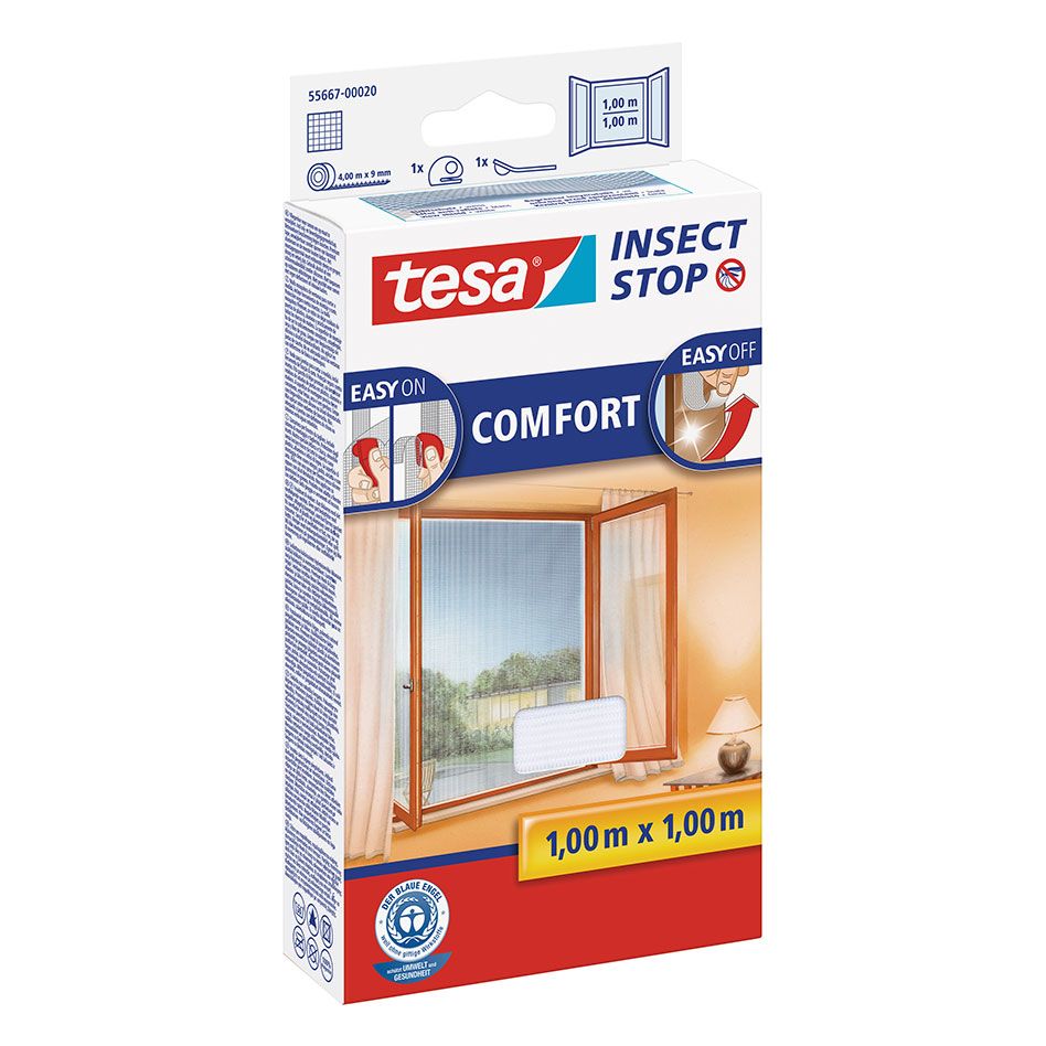 Tesa Fliegengitter Fenster Insect Stop Comfort Insektenschutz, 170x180 cm, Weiß
