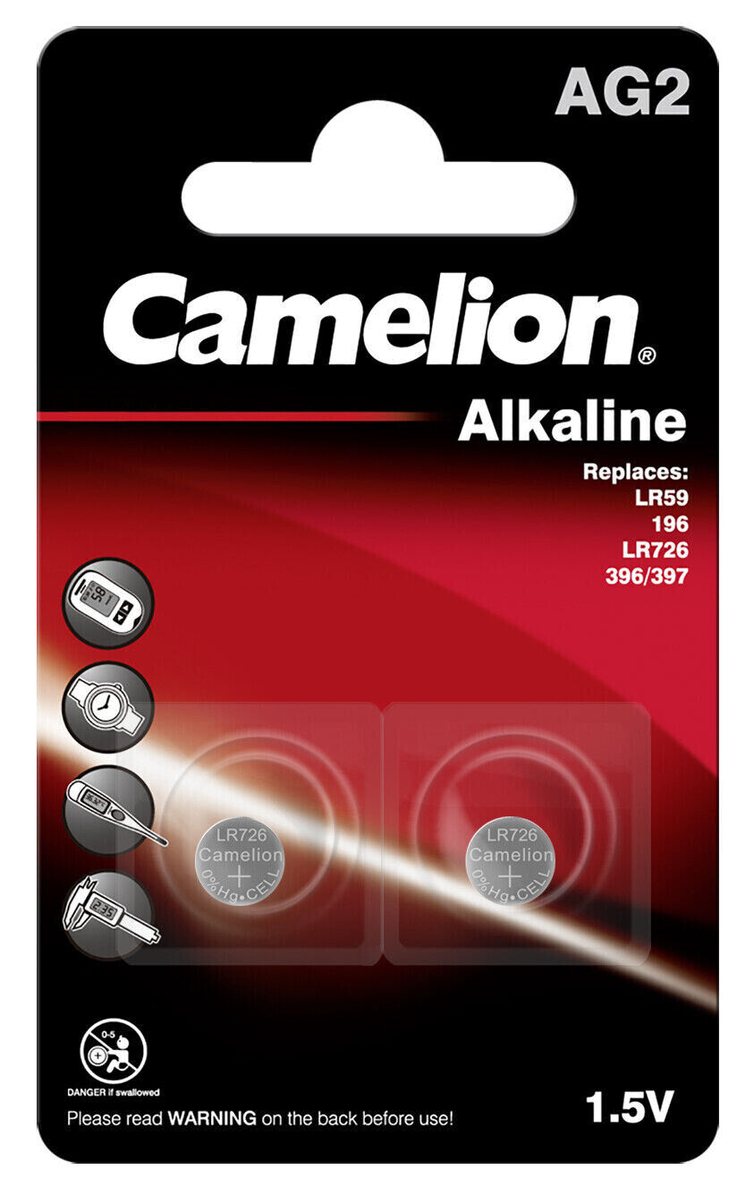 1x 2er Blister Camelion Knopfzellen Uhren Batterien AG2 Alkaline 0% HG