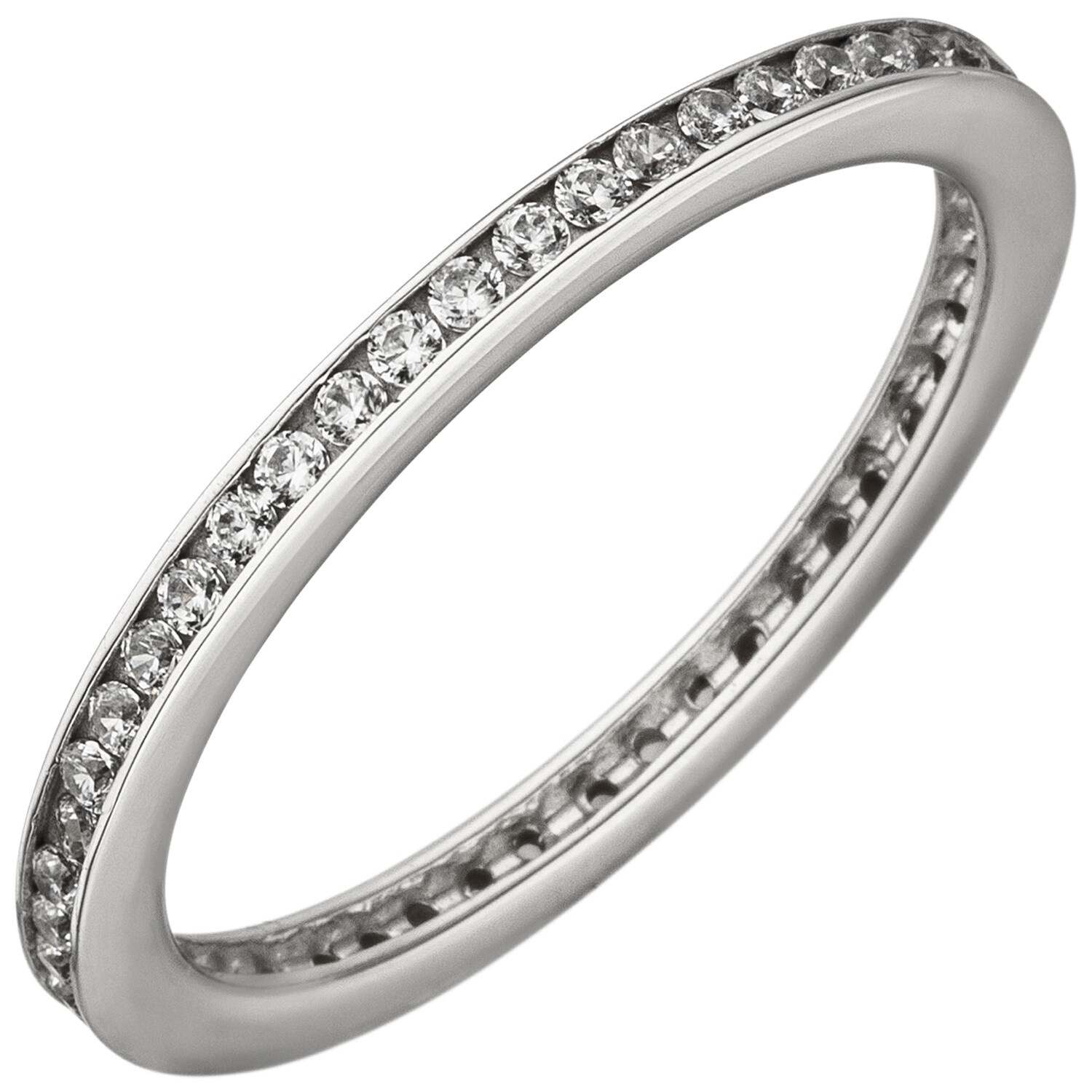 JOBO Damen Ring schmal 925 Sterling Silber mit Zirkonia rundum Silberring RW: 52
