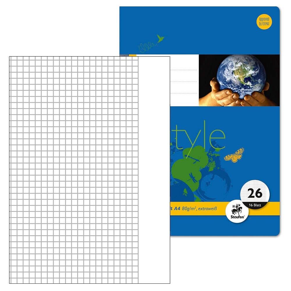 10 Staufen® Schulhefte Lineatur 26 kariert DIN A4 Außenrand, 16 Blatt