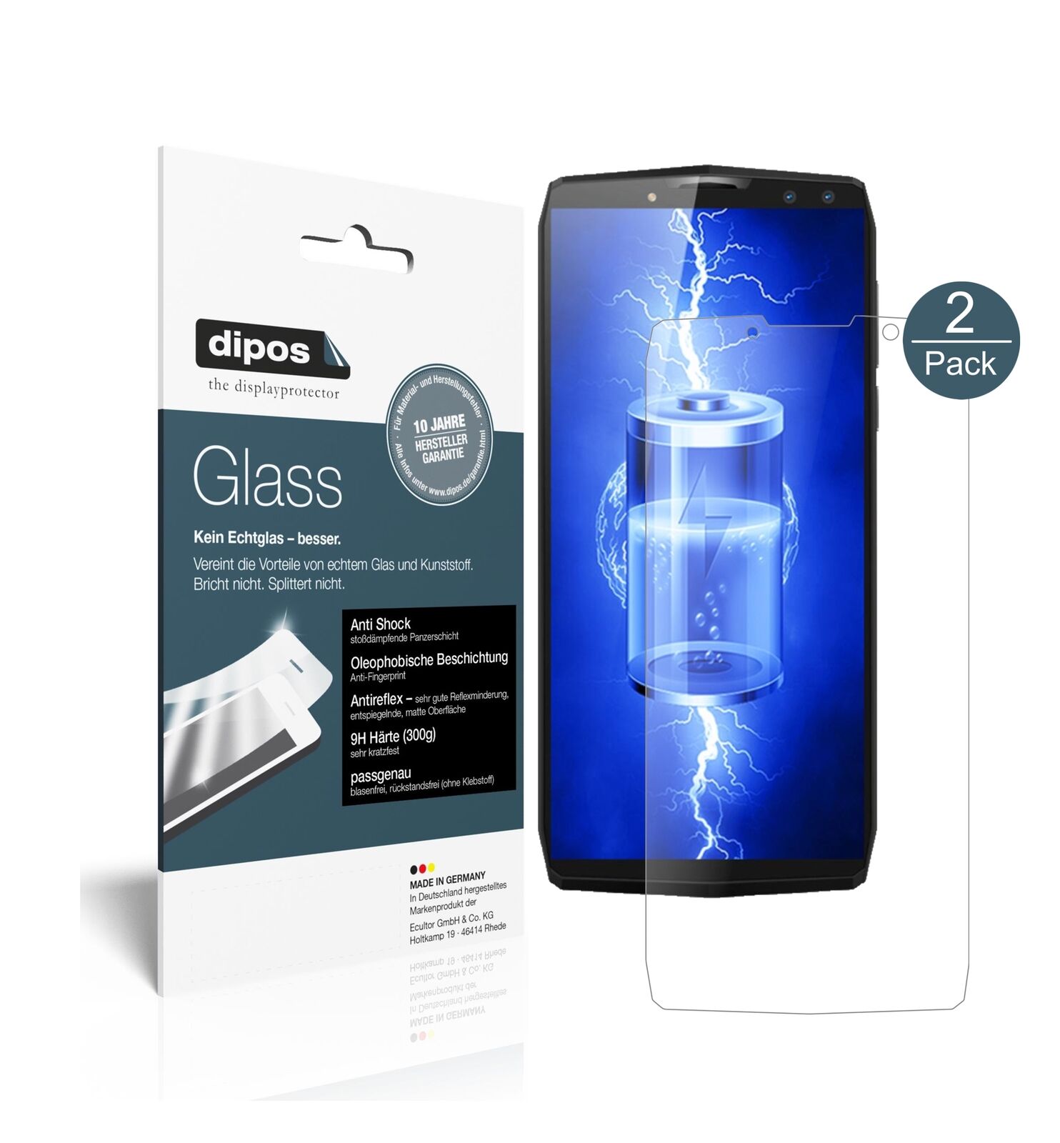 2x Schutzfolie für Blackview P10000 Pro matt - Anti-Shock 9H Folie dipos Glass