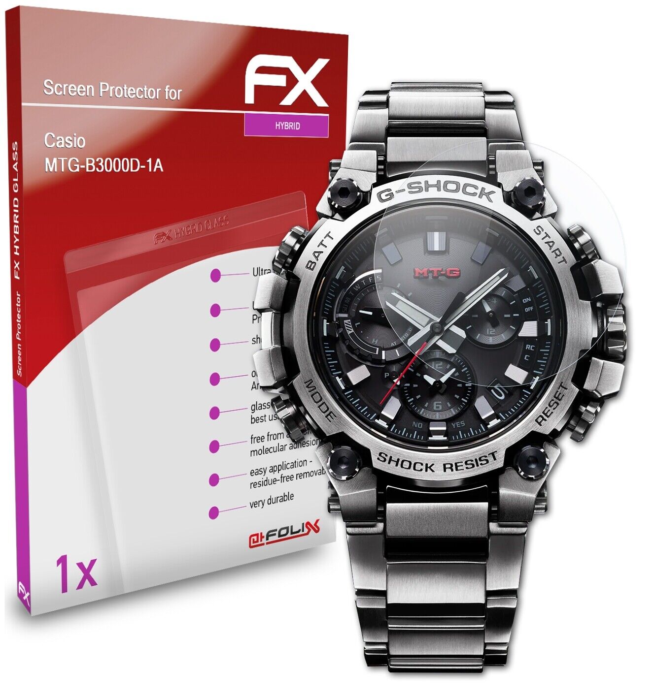 atFoliX Glasfolie für Casio MTG-B3000D-1A Panzerfolie 9H Schutzpanzer