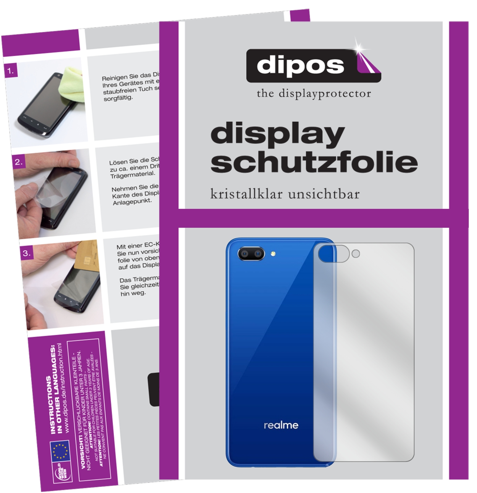 6x Schutzfolie für Oppo Realme C1 Rückseite klar Displayschutzfolie Display