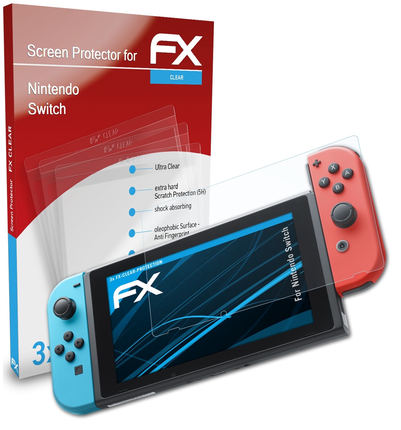 atFoliX 3x Displayschutzfolie für Nintendo Switch Schutzfolie klar Folie