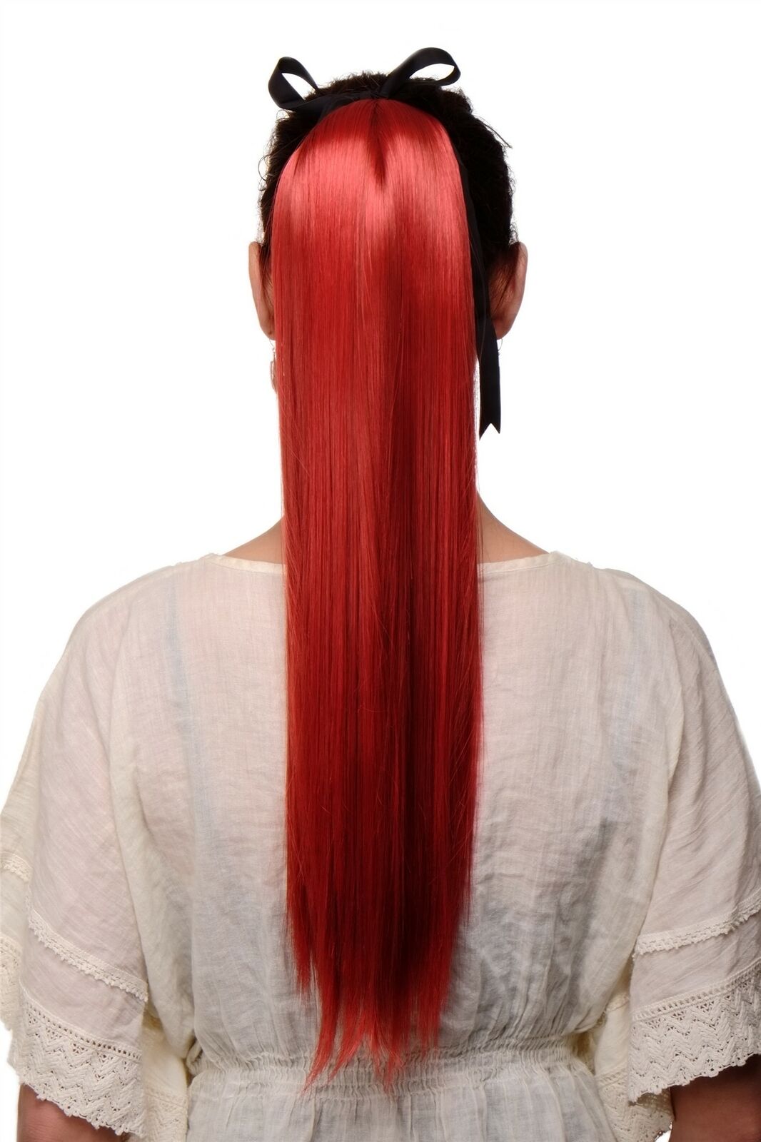 WIG ME UP Haarteil Zopf Pferdeschwanz Steckkamm Band Rot glatt sehr lang 60 cm