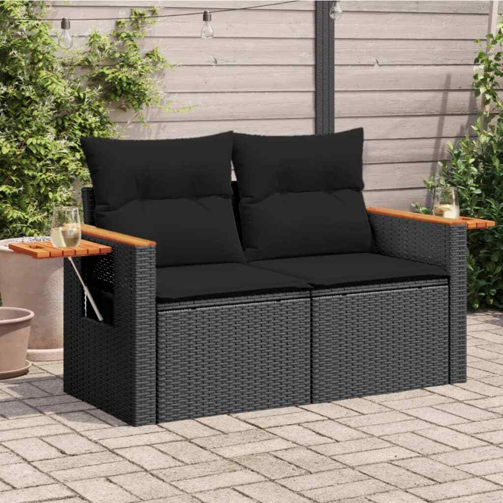 Gartensofa mit Kissen 2-Sitzer Outdoor Sofa Terrassensofa Schwarz vidaXL