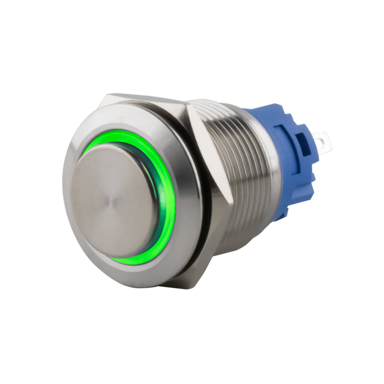 SeKi Edelstahl Druckschalter Ø16mm hervorstehend LED Ring in grün 0,5x2,8 Pins