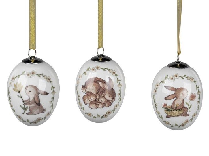 Osterschmuck Haenger Osterei  mit Hasenmotiv 8cm  1 von 3 Stueck Dekoanhaenger