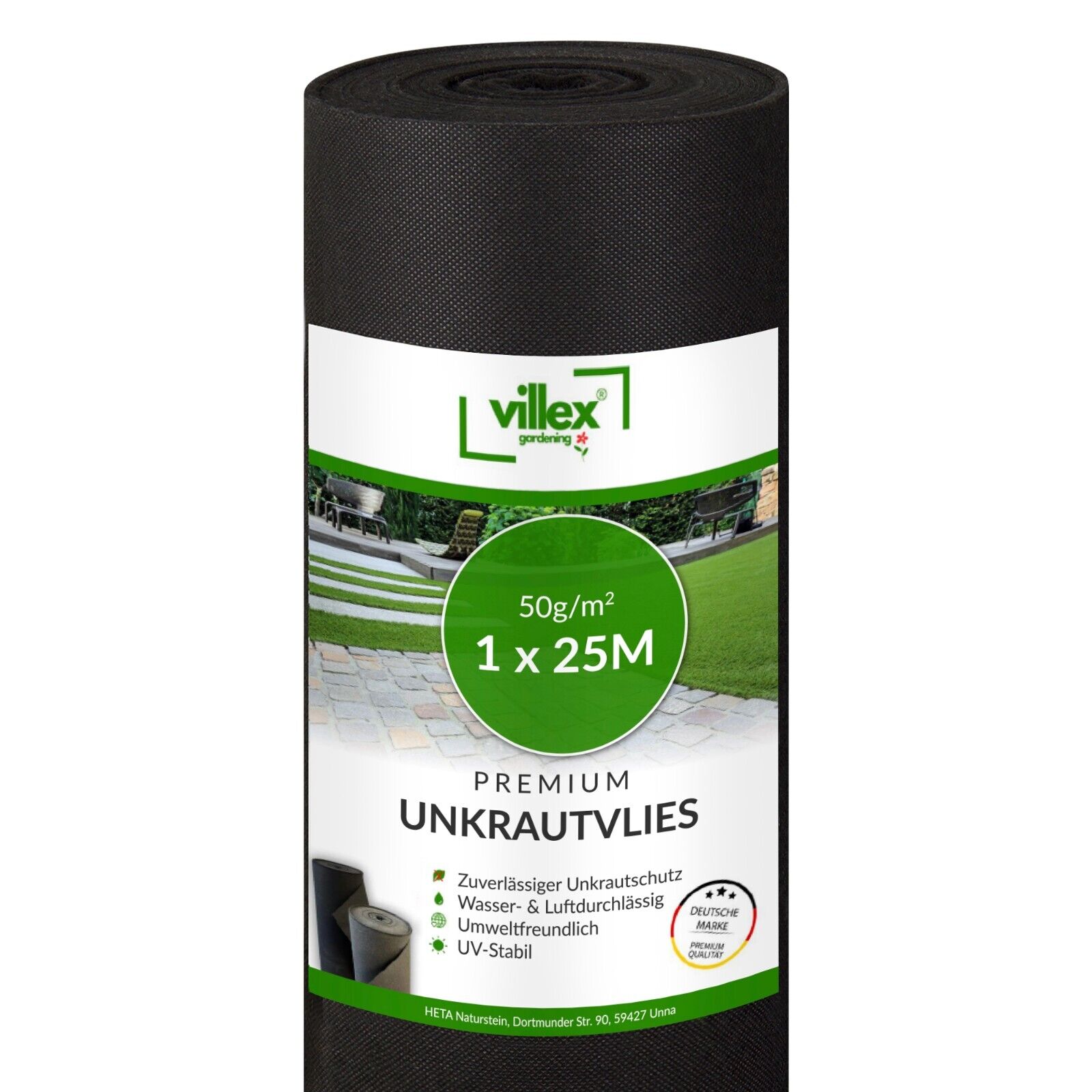 Unkrautvlies Gartenvlies Bodengewebe Mulchvlies Vlies Schutz 50g/m² Villex 1x25m