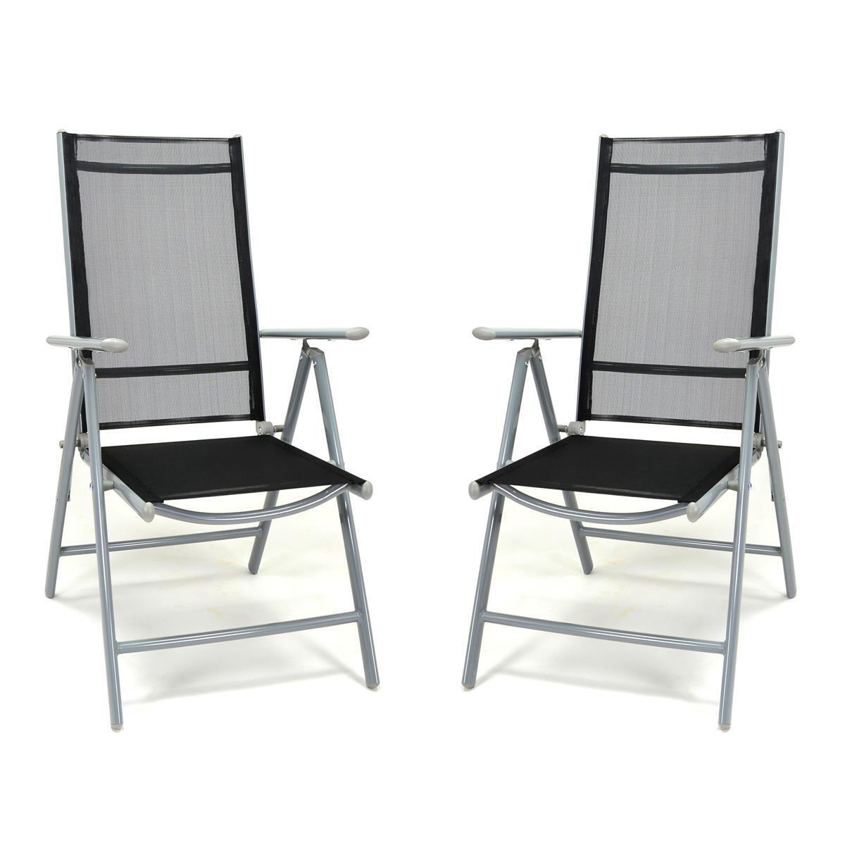 2er Set Klappstuhl schwarz Aluminium  Gartenstuhl Balkonstuhl Rahmen hellgrau
