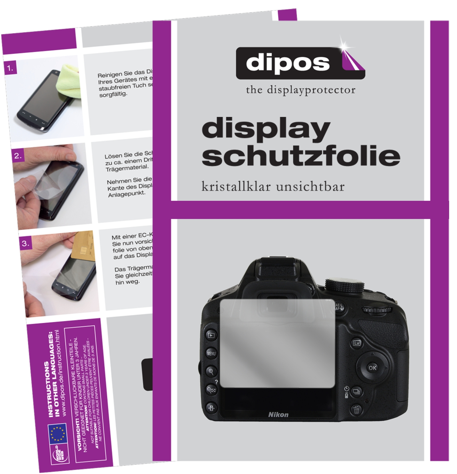 6x Schutzfolie für Nikon D3200 klar Displayschutzfolie Folie Display Schutz