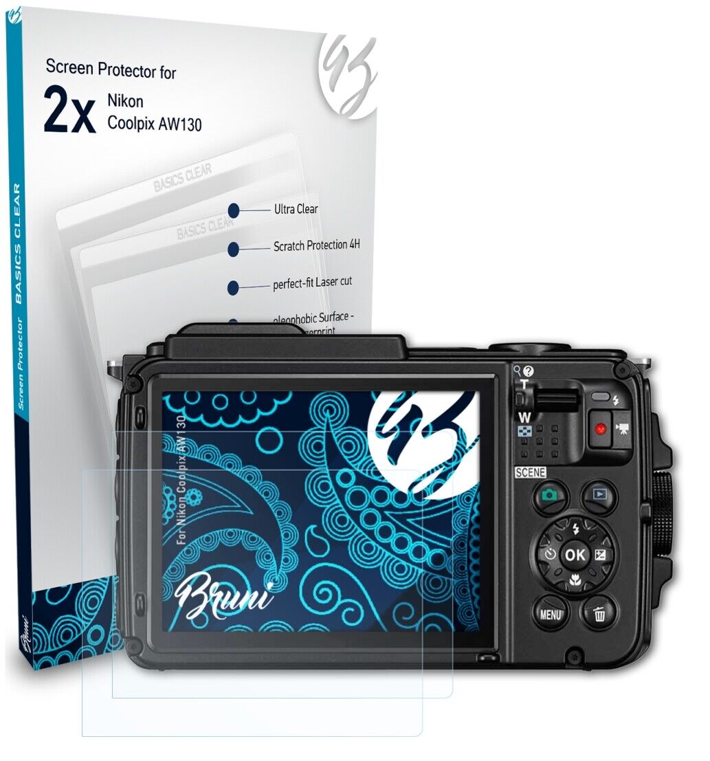 Bruni 2x Folie für Nikon Coolpix AW130 Schutzfolie Displayschutzfolie