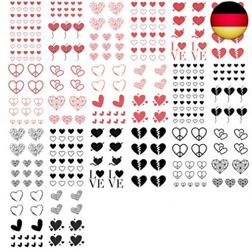Everjoy Rot / Schwarz Liebe Herzen Temporäre Tattoos 15 Designs 2 Farben 360