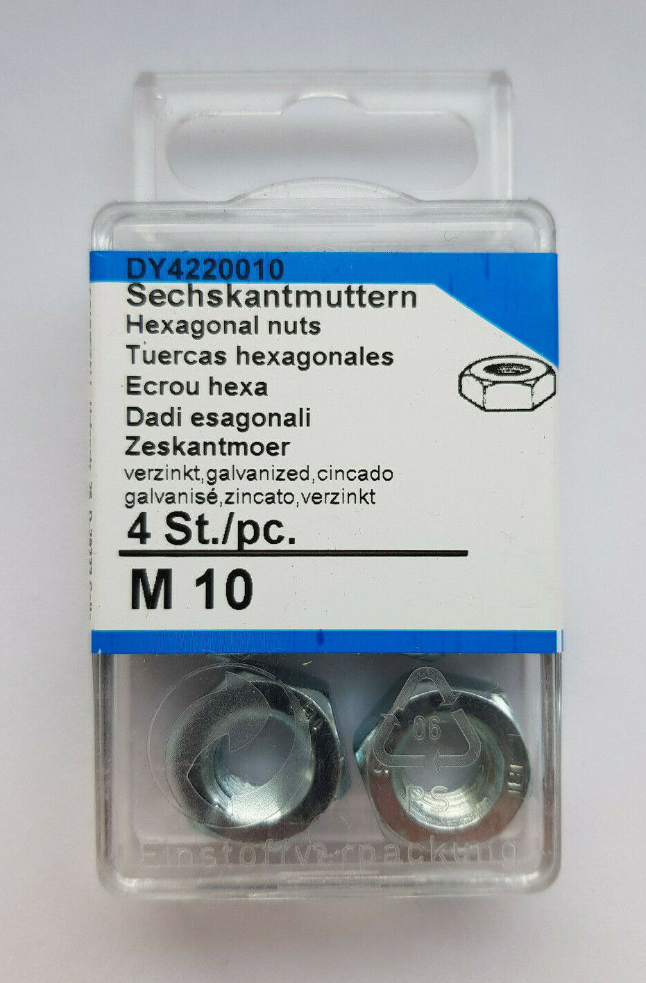 Connex M10 4 Stück Sechskantmuttern DY4220010 verzinkt Blister