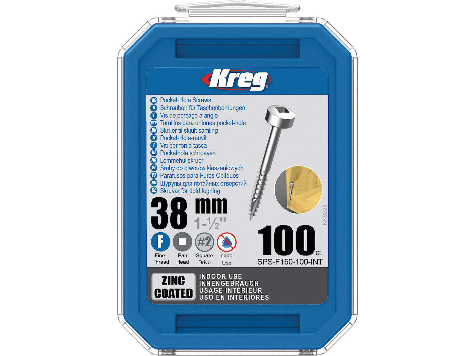 Kreg Pocket-Hole Schrauben 38 mm, Verzinkt, Flachkopf, Feingewinde - 100Stk.
