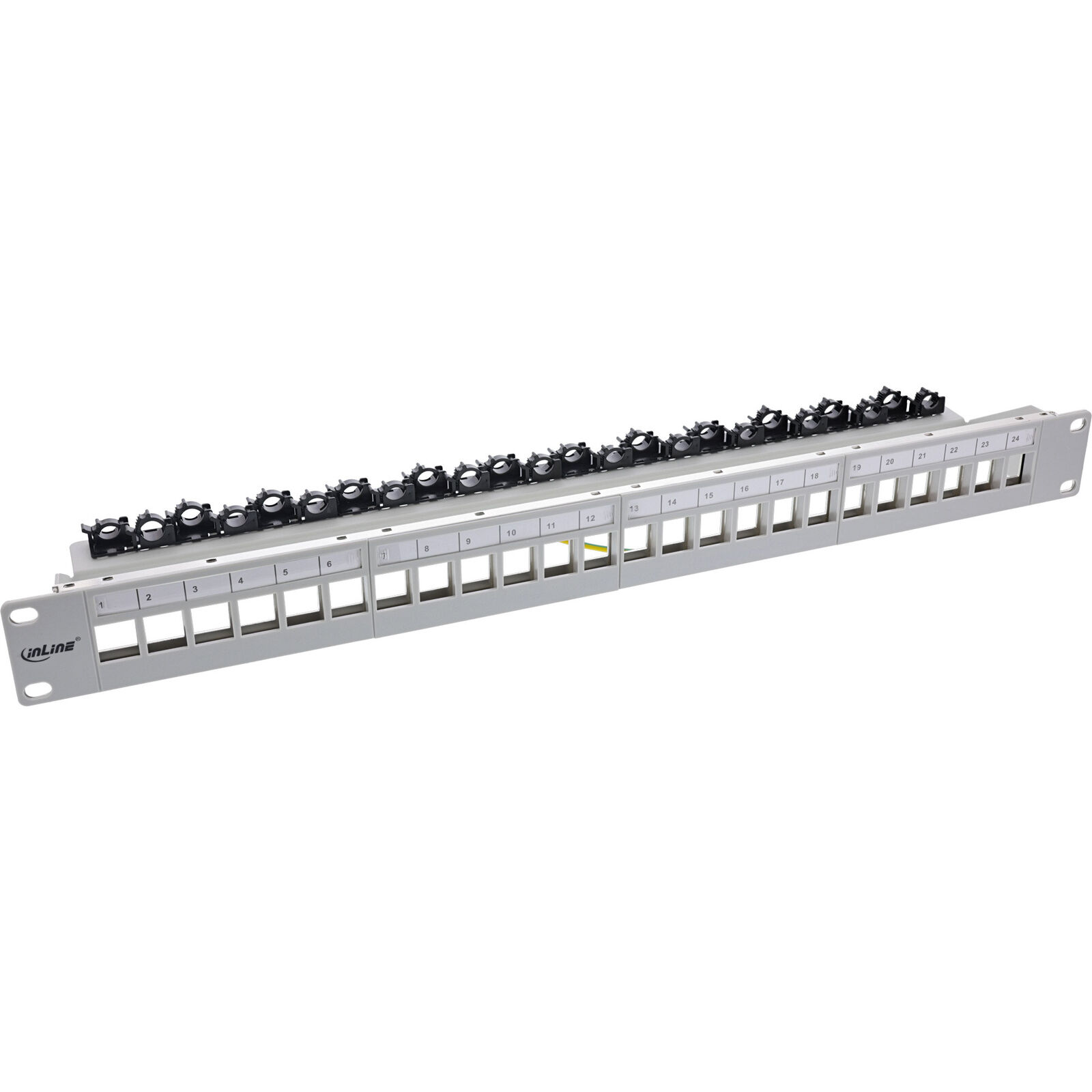 InLine Patchfeld 24-fach, Keystone Leerblech Patchpanel, 19", 1HE, lichtgrau RAL