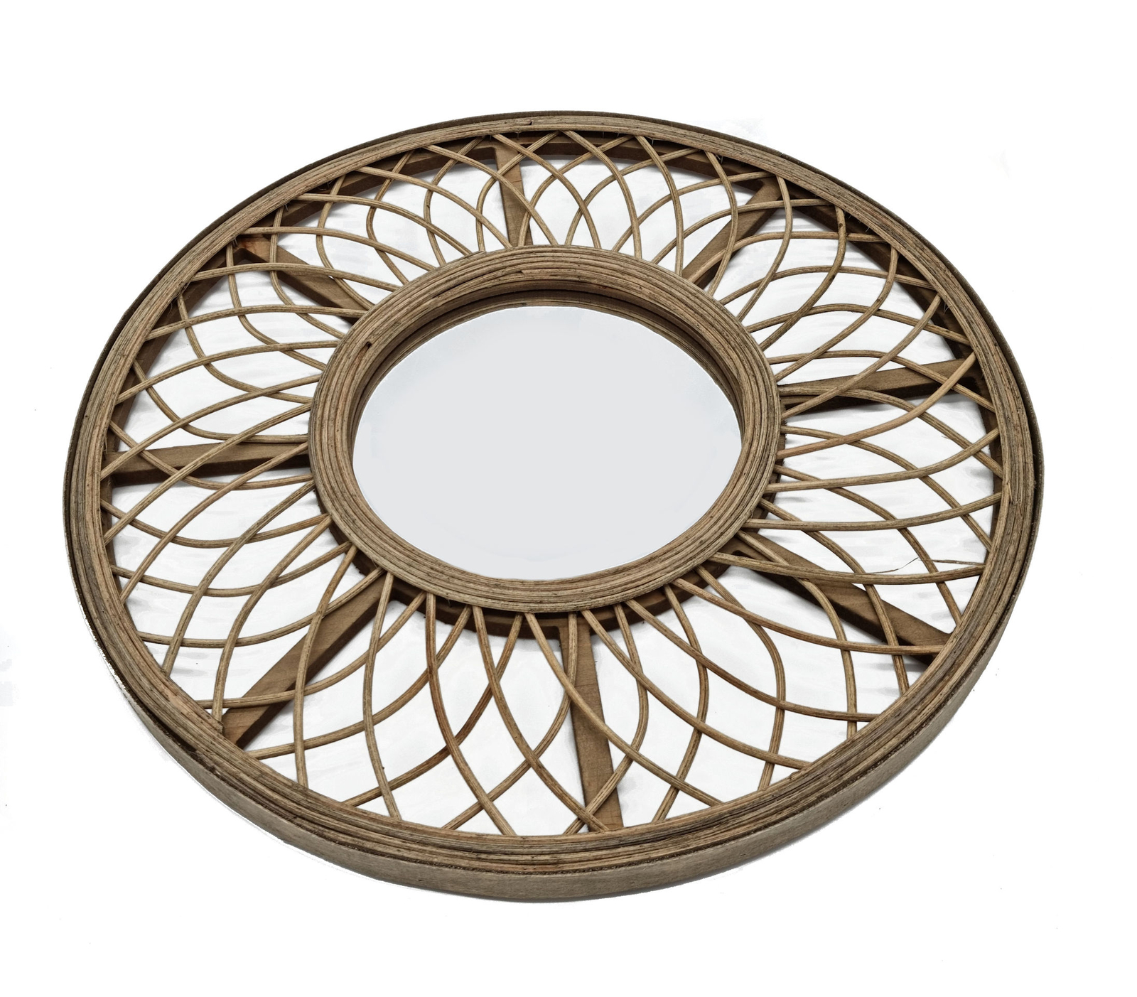 Holz Rattan Wandspiegel Boho Chic - 45 cm - Naturfaser Spiegel Wand Hänge Deko