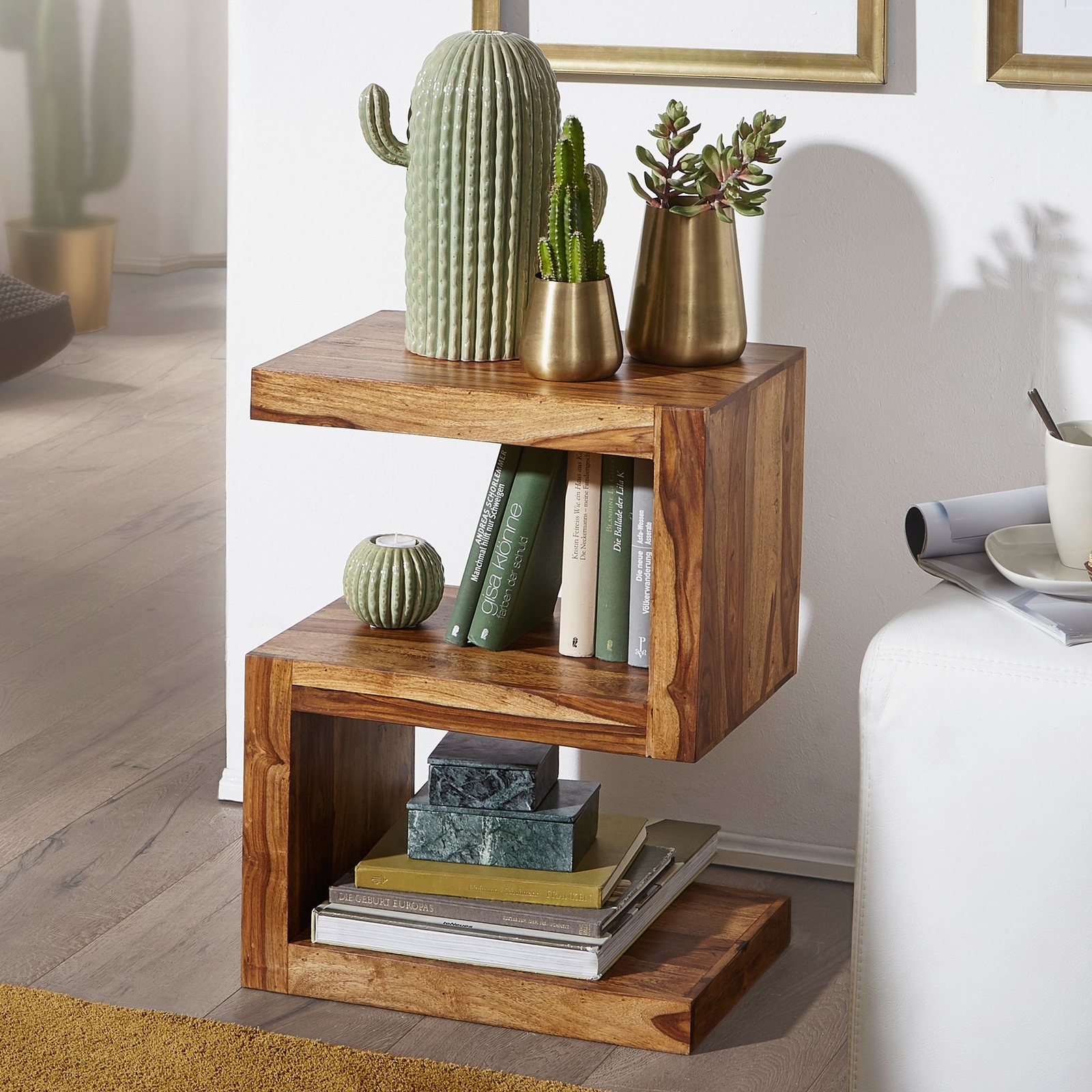 Massivholz Beistelltisch "S" Cube Design Couchtisch Massiv Holz Modern Regal Neu