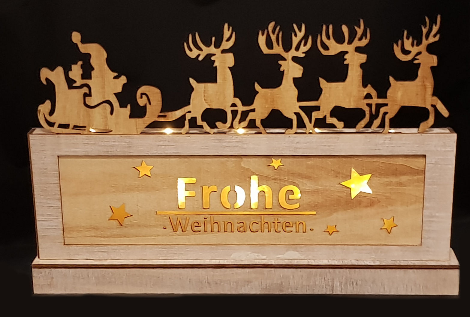 Holz Deko Leuchte "Frohe Weihnachten" - 10 LED - Fensterdeko Tischdeko Lampe