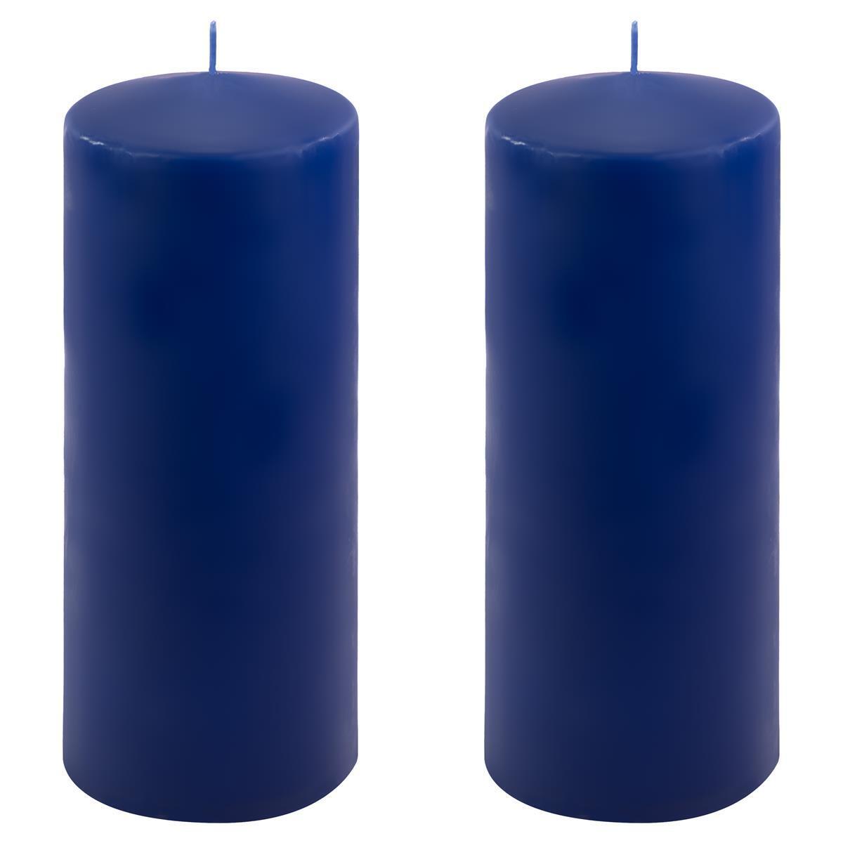 2er Set Stumpenkerzen blau Höhe 25 cm Ø 10 cm lange Brenndauer Rund-Kerze Xmas