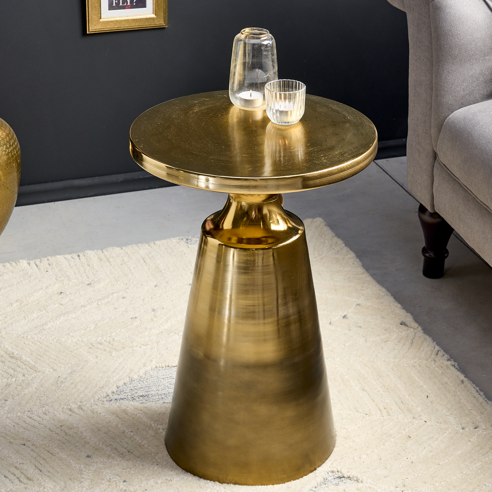 Design Beistelltisch ABSTRACT 60cm gold Metall gebürstet Patina Handmade rund