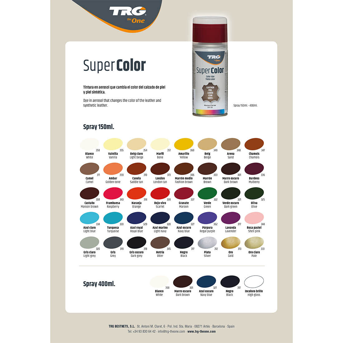 TRG Lederfarbspray dunkelbraun mocca 150ml Dose Lederfarbe 301/07