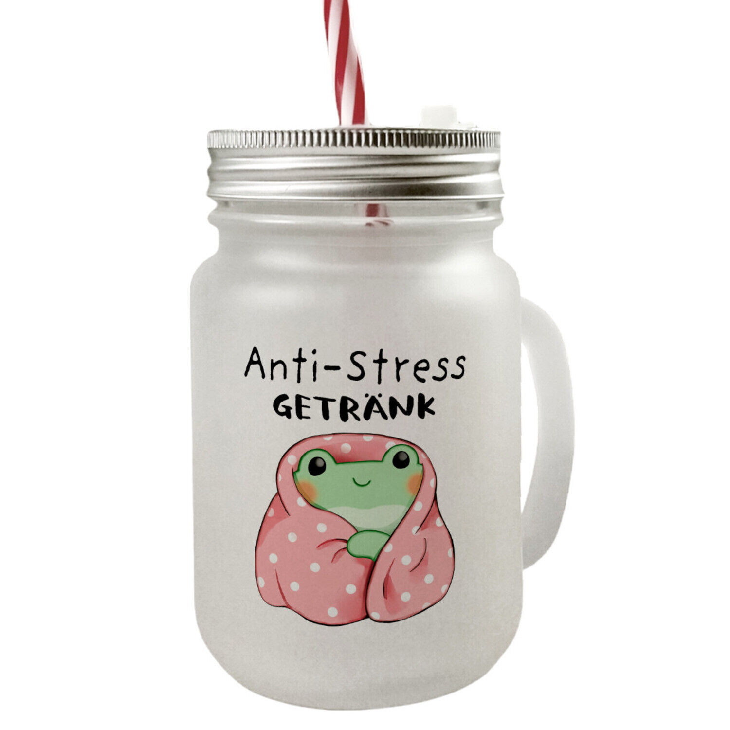 Frosch in rosa Decke Mason Jar Henkel Trinkglas mit Deckel mit Spruch