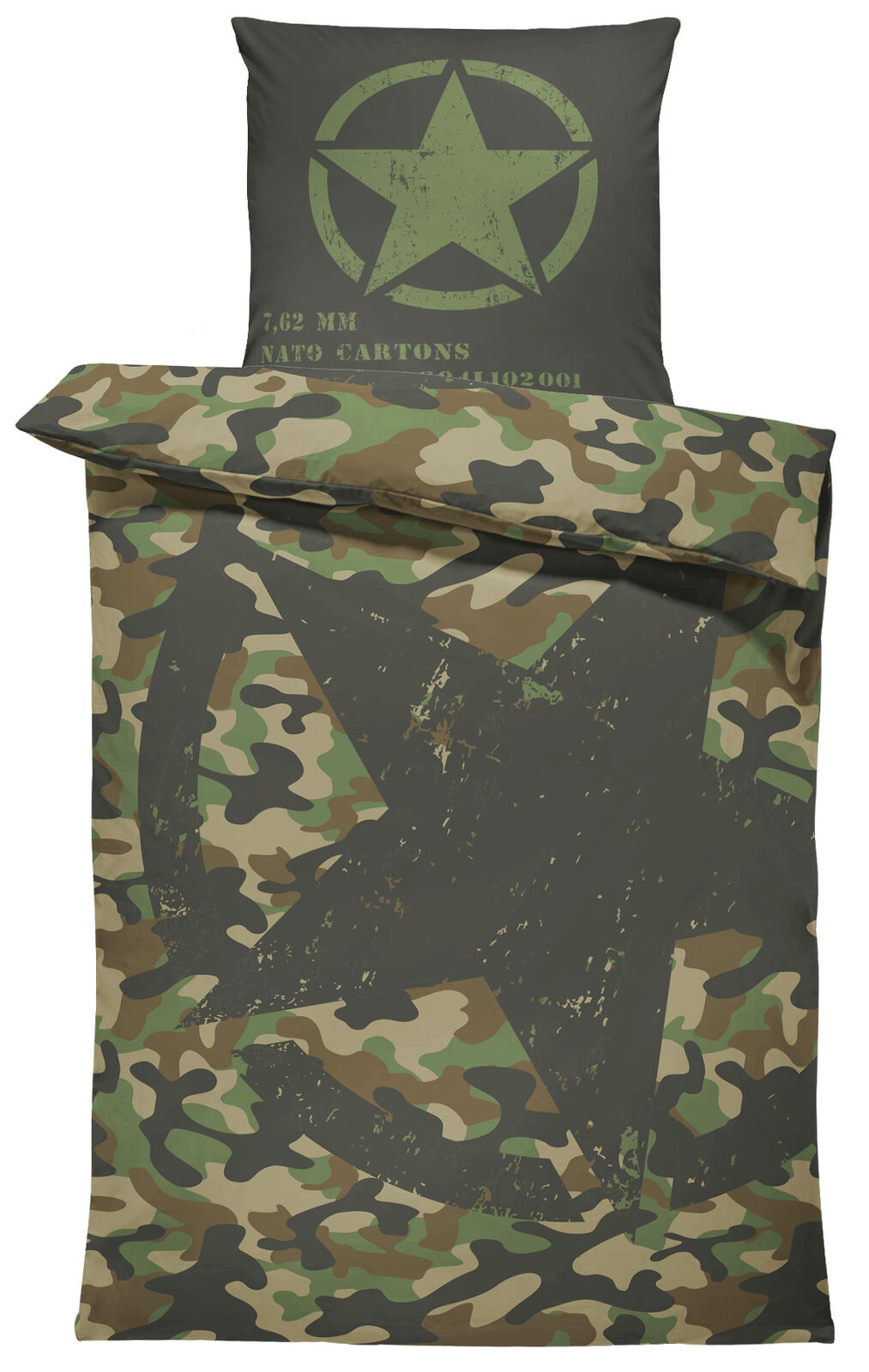 Bettwäsche 135x200 cm Camouflage Military Armee Stern Tarnmuster grün Microfaser