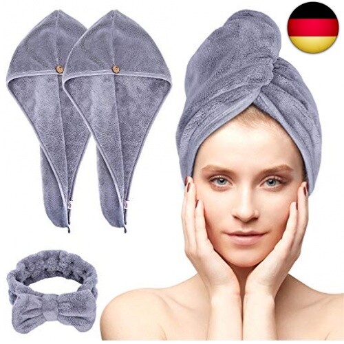 Acksonse Haarturban 3 Stück, Turban Handtuch mit Knopf, Schnelltrocknend