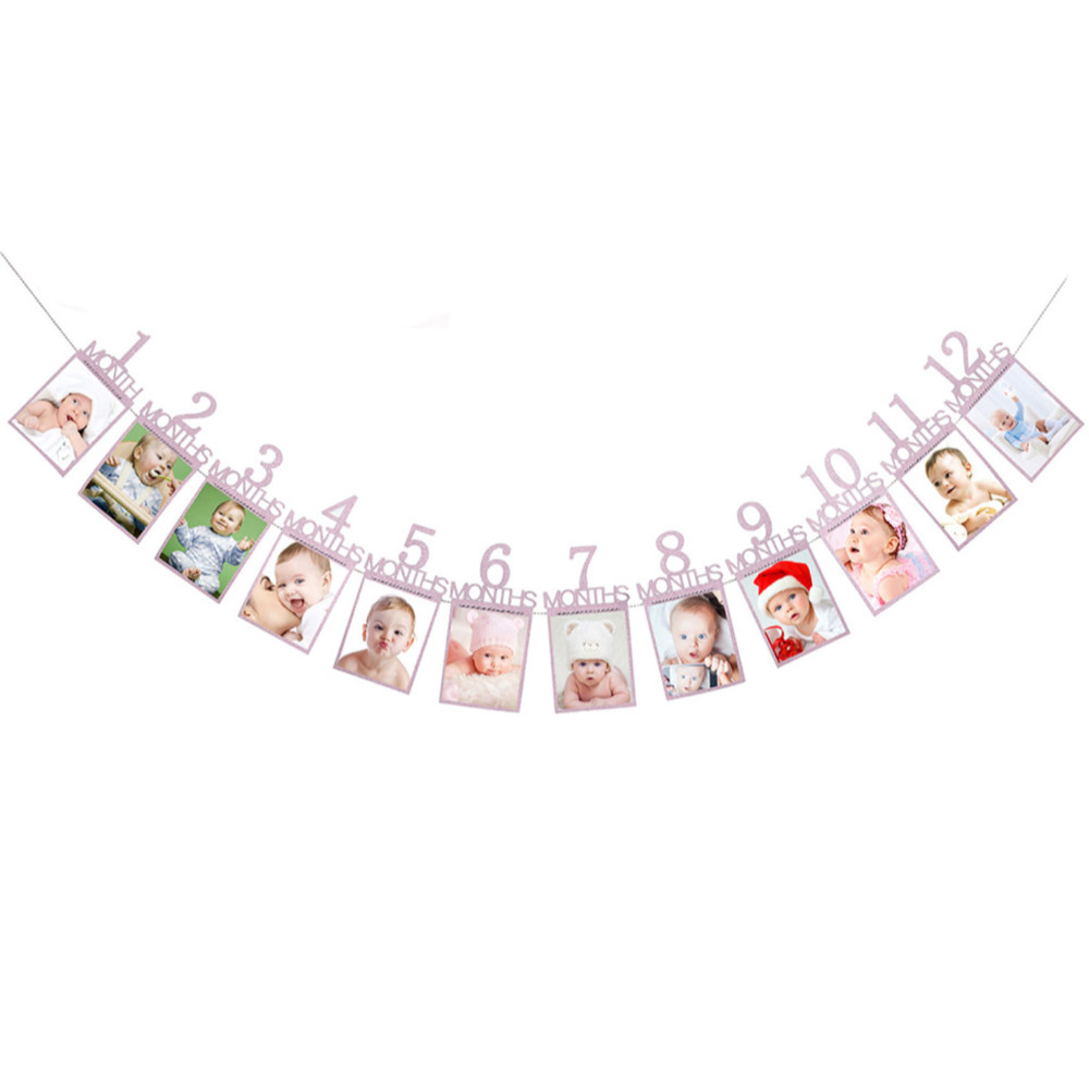 Baby Girlande 12 Monate Monatsgirlande für Mädchen Babyshower Schwangerschaft