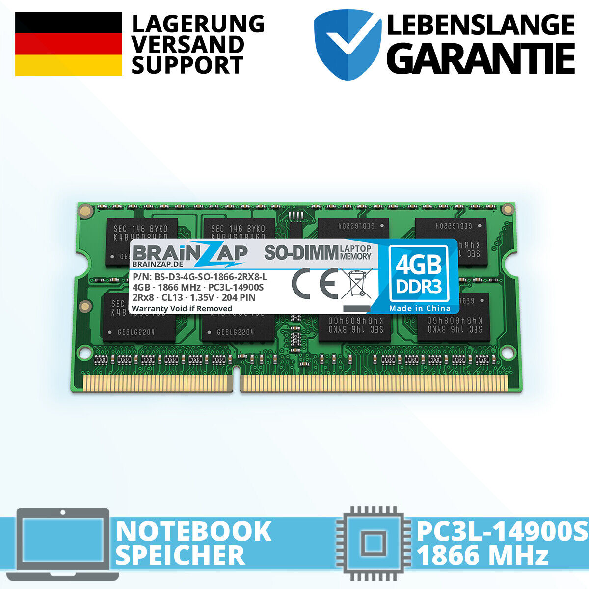 4GB DDR3 RAM SO-DIMM PC3L-14900S 2Rx8 1866 MHz 1.35V Notebook Laptop Speicher