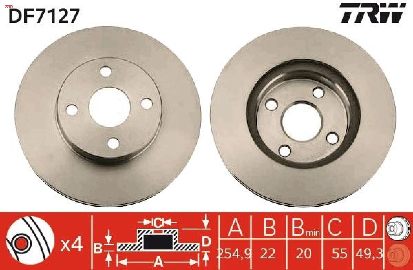 2x Bremsscheibe TRW DF7127 2 Bremsscheiben Vorderachse Vorne für Toyota