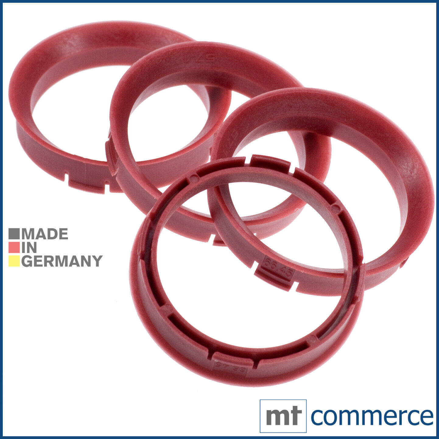 4x Zentrierringe 66,45 x 57,1 mm rot Felgen Ringe Made in Germany 66,5