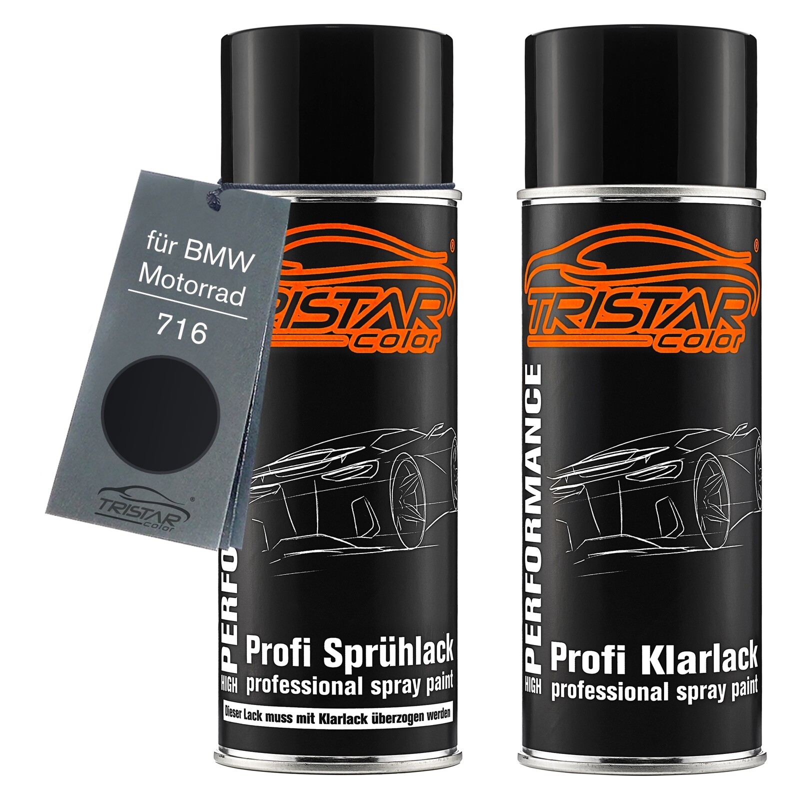 Motorradlack Spraydosen Set für BMW Motorrad 716 Tiefschwarz 715 Basis Klarlack