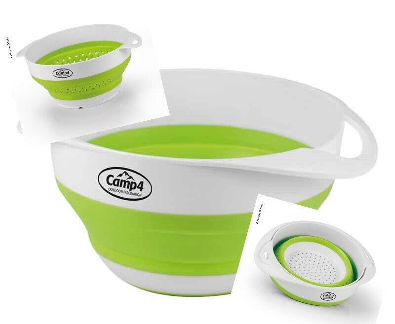 Silikon Schüssel + Sieb faltbar weiß / limette platzsparend Wohnmobil Miniküche