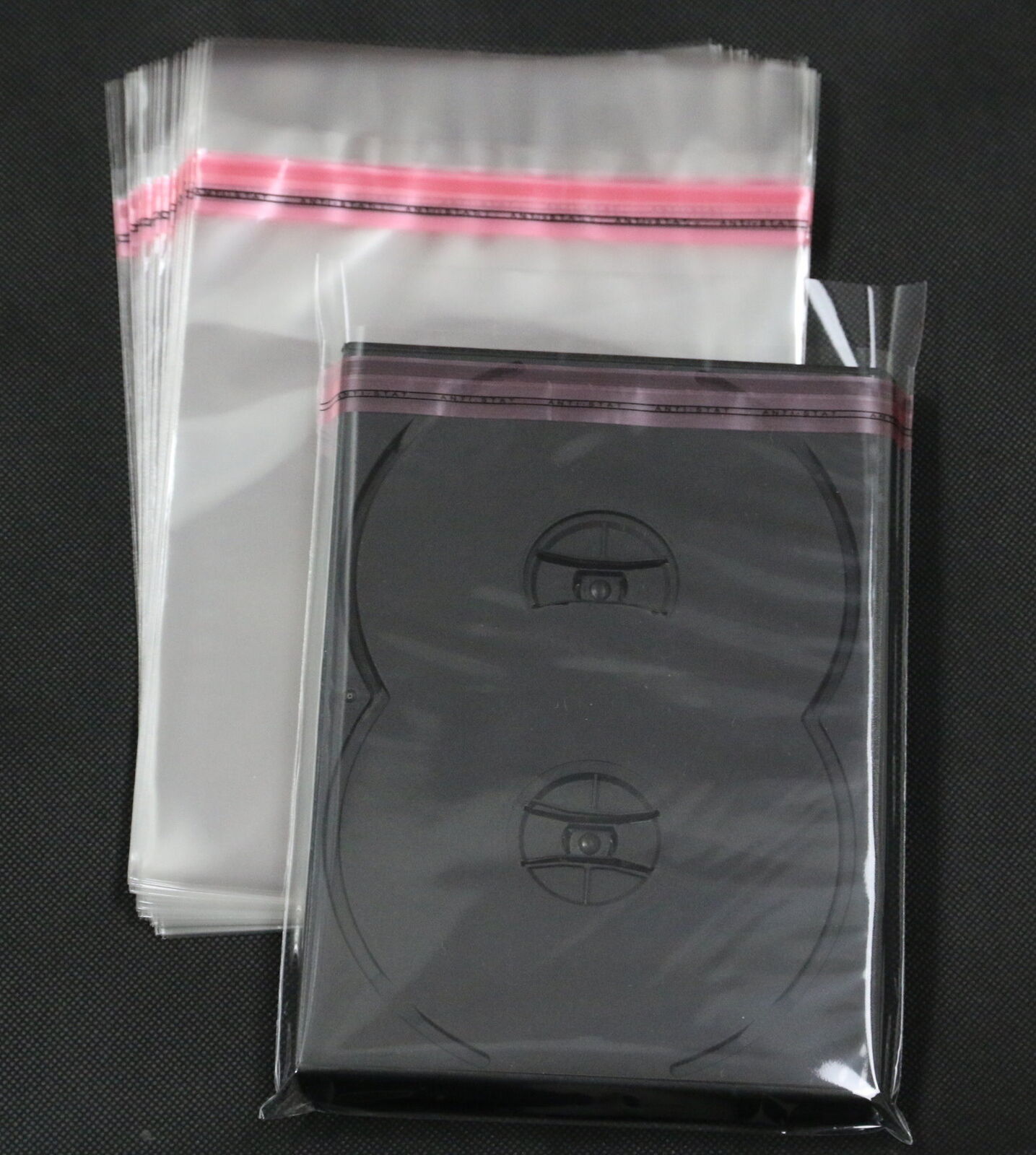 100 Schutzhüllen aus Folie mit Verschluss adhäsiv für DVD-Hüllen 14 mm
