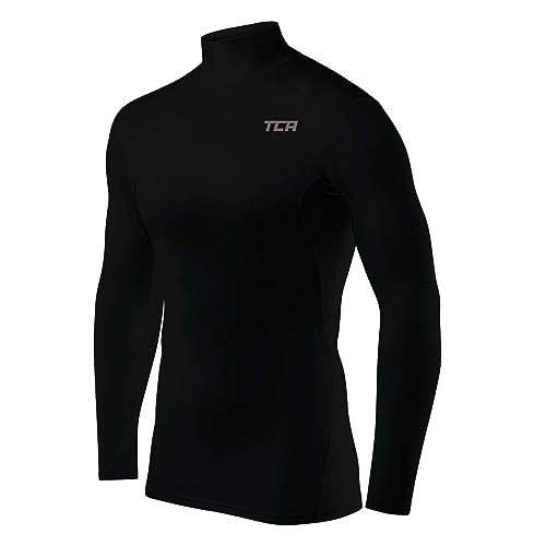 Tca Herren Hyperfusion Kompressionsshirt Atmungsaktiv Langarm Funktionsshirts Schnell Trocknend Sportshirt Laufshirt - Mock Neck - Schwarz, L