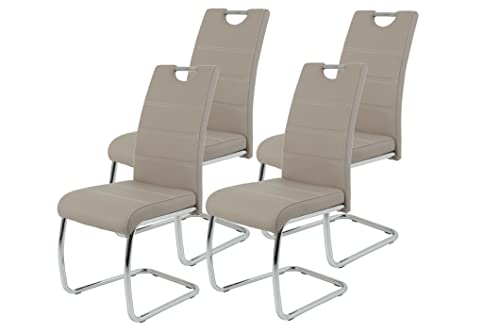 Apollo 4Er Set Schwingstuhl, Küchenstuhl Flora, Kunstleder Cappuccino, Griffmulde, Metallgestell Verchromt, 42X57X98 Cm